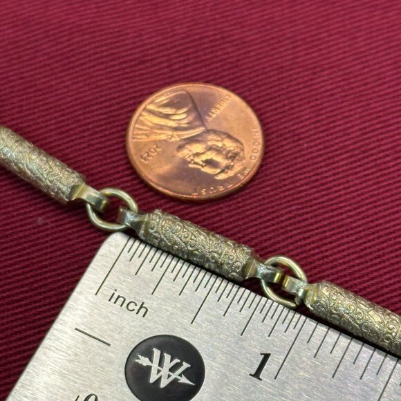 VTG Monet Gold-Tone Textured Barrel Link Necklace - Picture 3 of 8